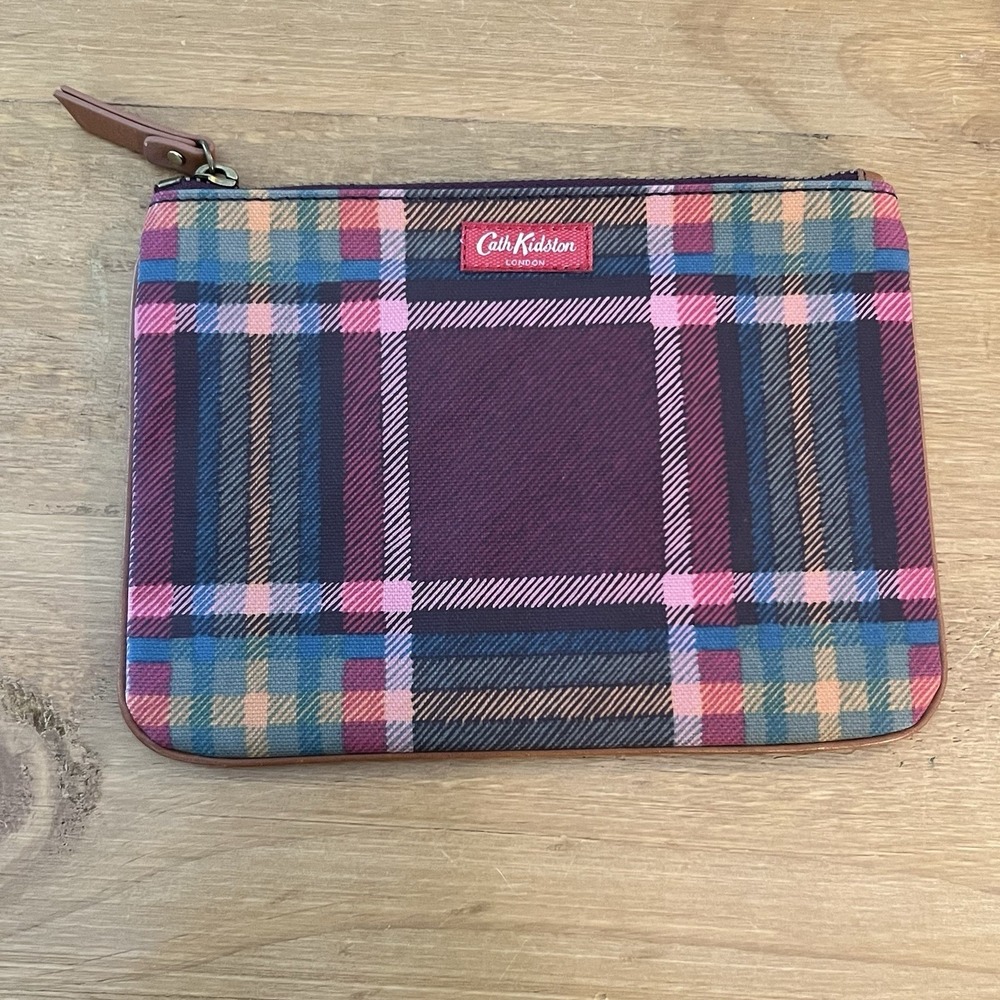Cath Kidston London Plaid Cosmetic Bag Tartan Makeup Travel Pouch Small